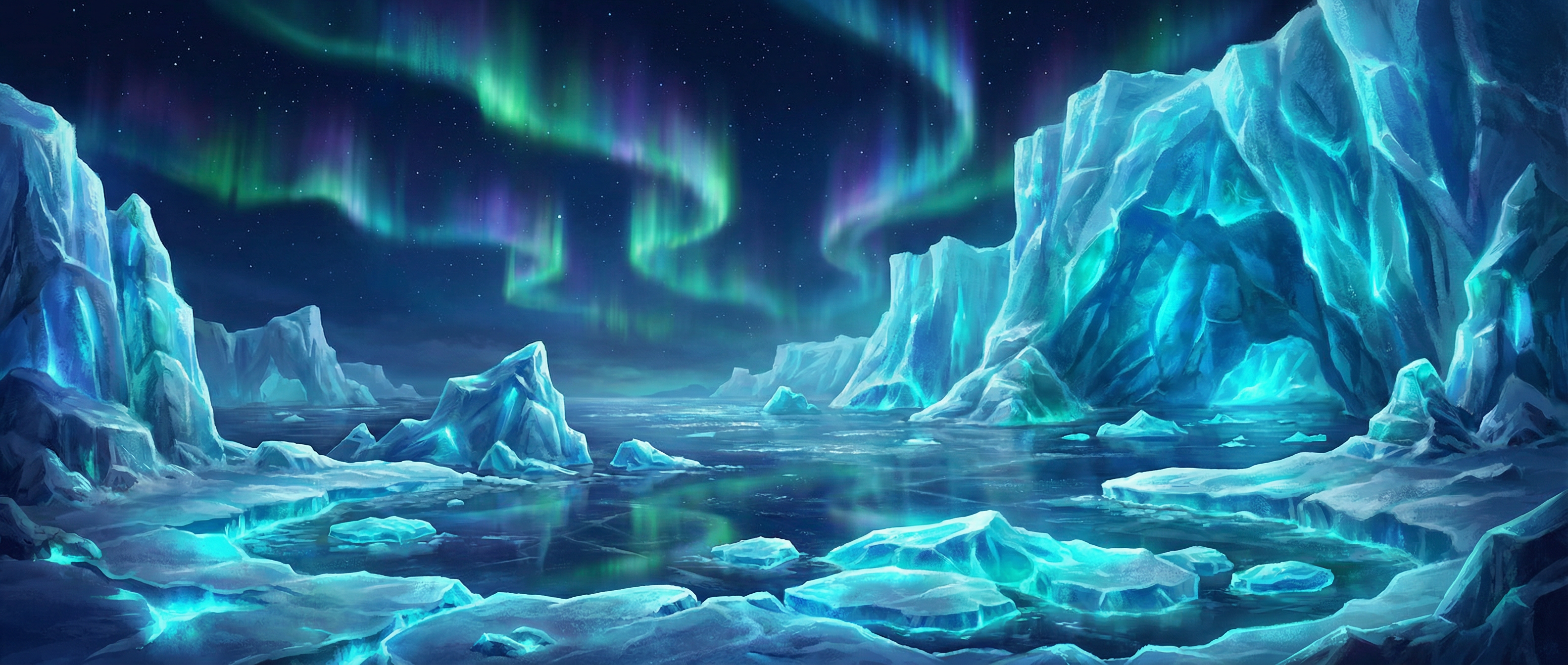 老虎机下载 冰川裂隙极地背景 - 极光与冰川交汇的壮丽景象